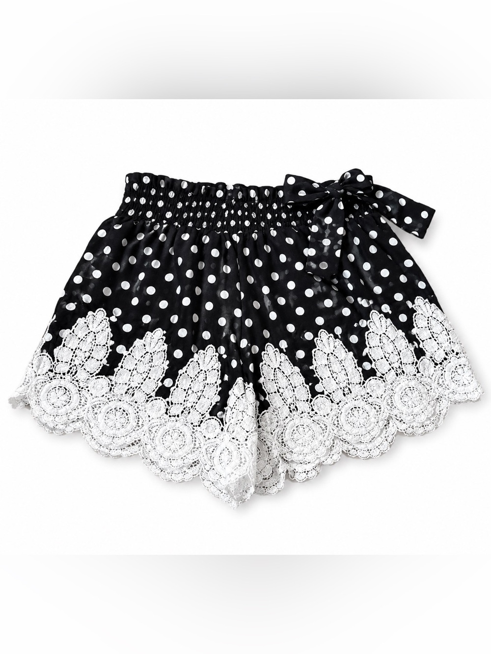 Miguelina Black and White Skorts with Polka Dots and Lace